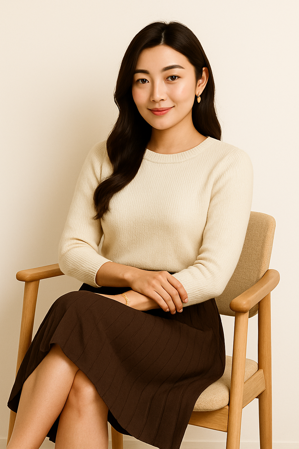 椅子に座って脚を組んでいる女性