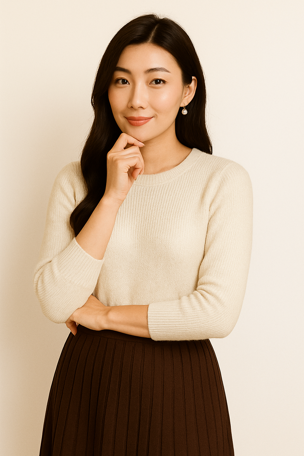 顎に手を添えている女性