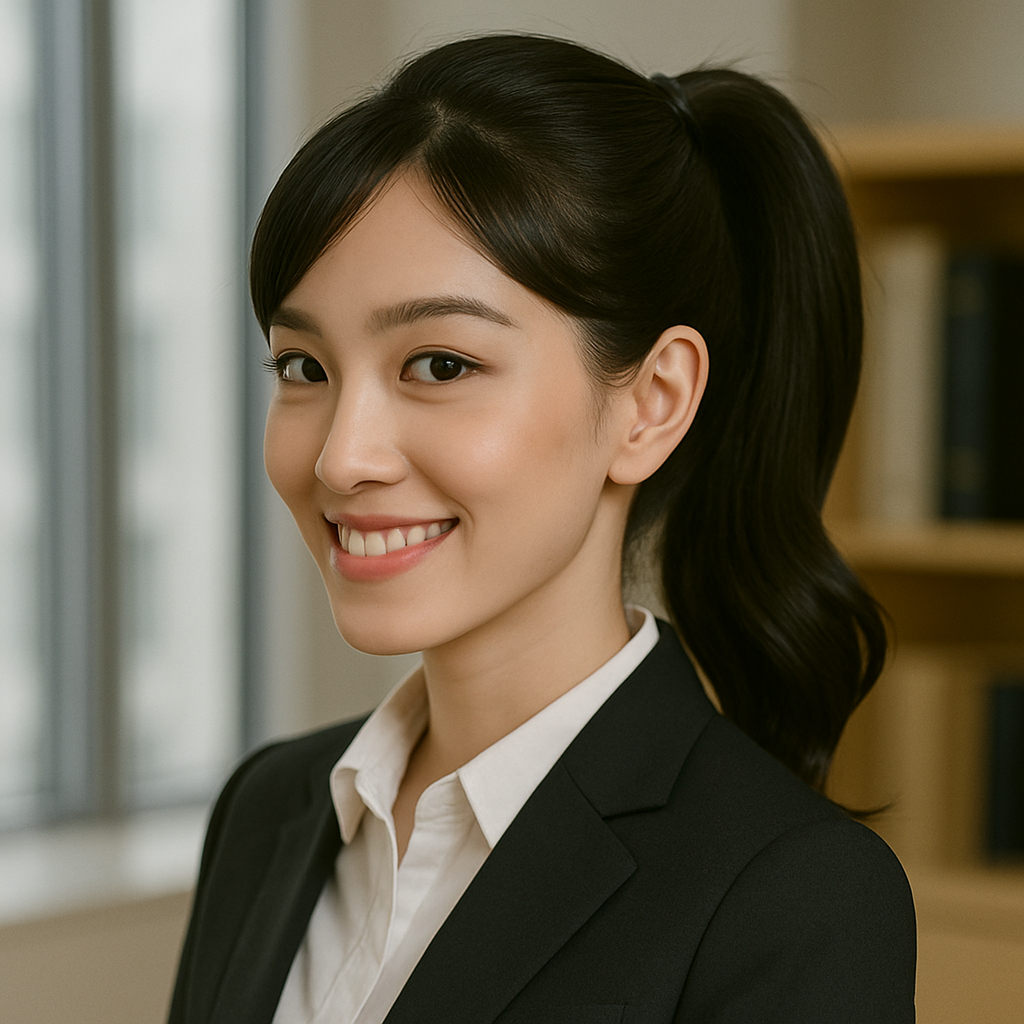 高めのポニーテール＋毛先カールの女性